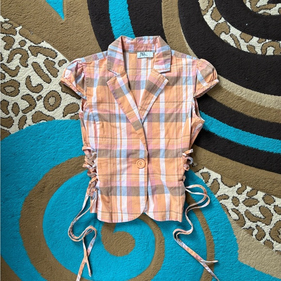 Junction West Jackets & Blazers - Junction West Petite Plaid Button-Up Cap Sleeve Vest with Side Corset Ties